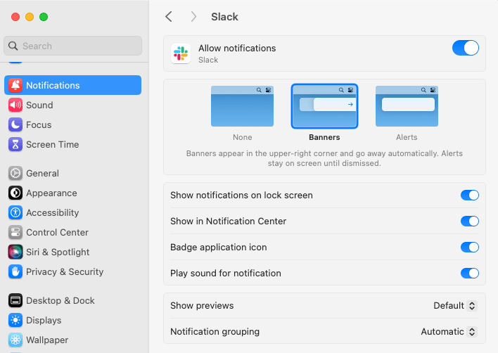 macOS Slack Notifications Settings